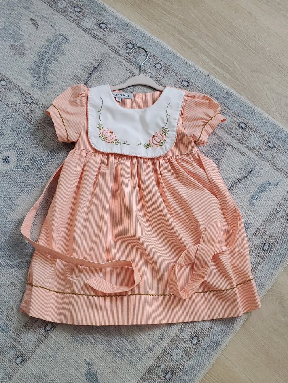 Sweet Dreams Girls Embroidered Pumpkin Fall Harvest Dress Sz3